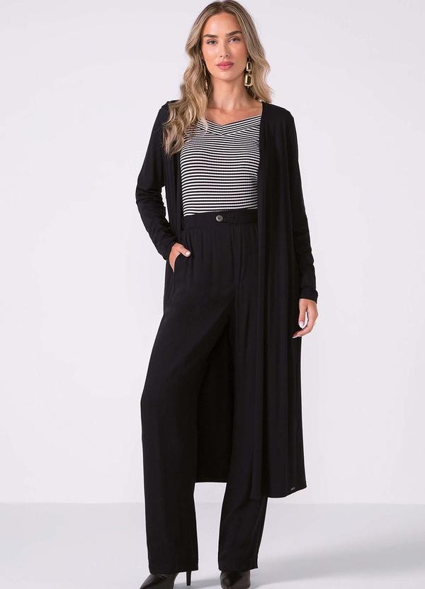 Vista 2 Cardigan Feminino Longo com Bolso Preto Marialícia Marialícia