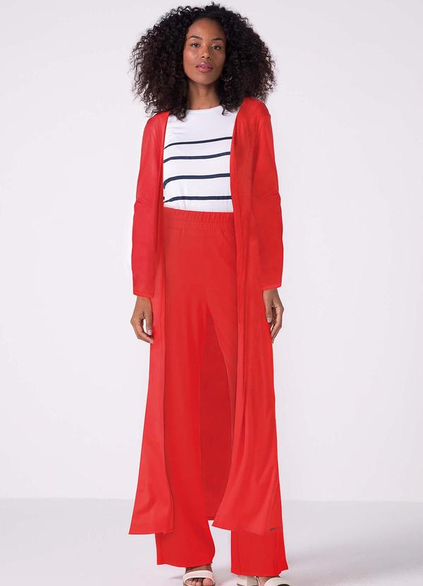 Vista 2 Cardigan Feminino Longo com Bolso Vermelho Marialícia Marialícia