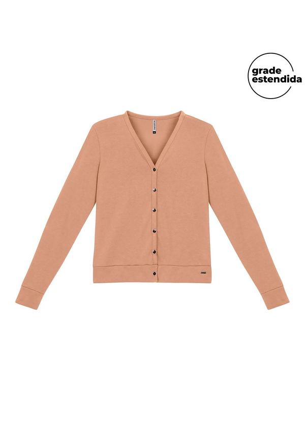 Vista 2 Cardigan Feminino Malha Tricô Clássico Marrom Marialícia Marialícia