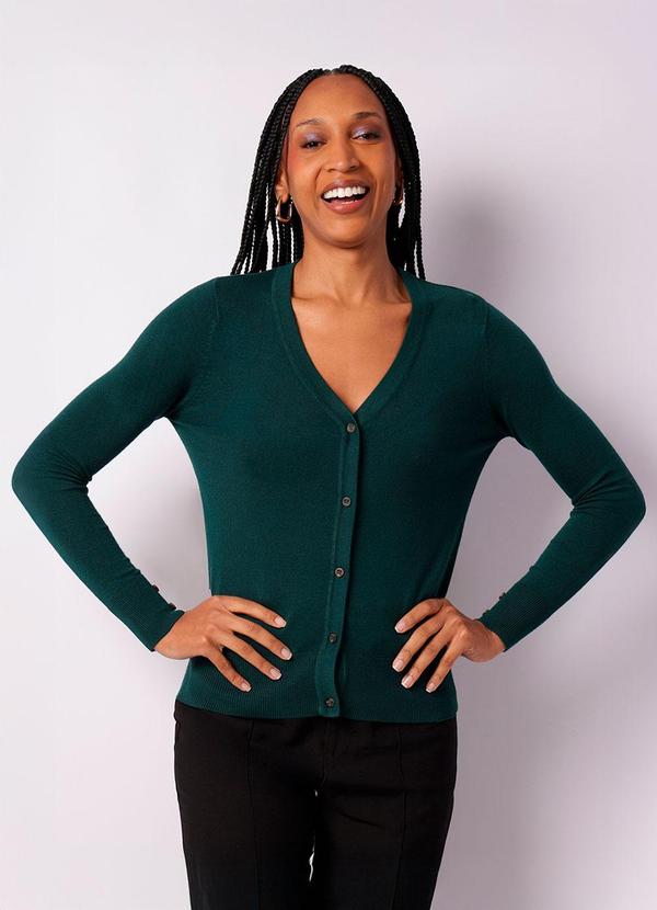 Cardigan Feminino Tricô com Botões Verde