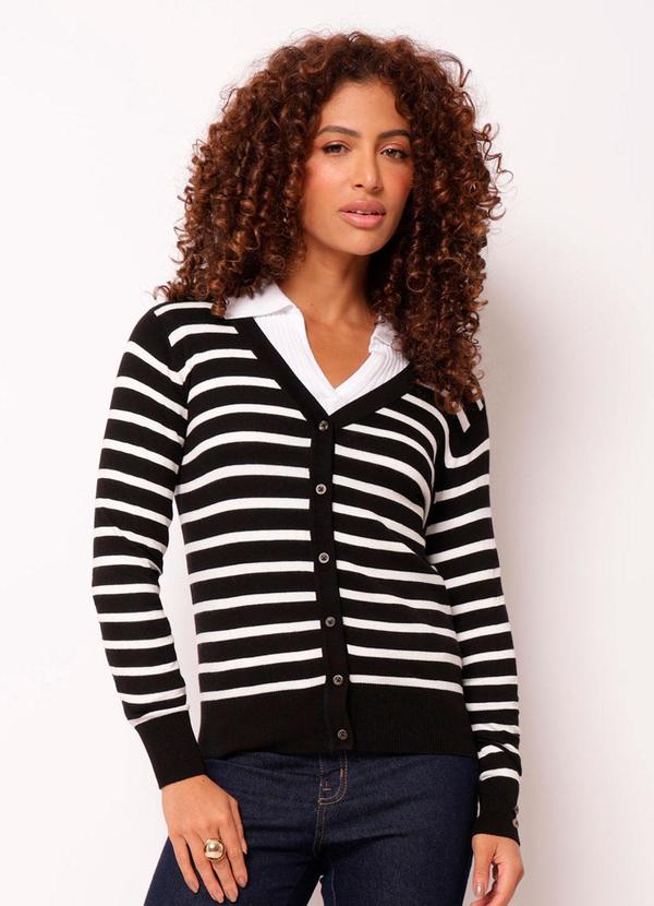 Cardigan Feminino Tricô Listrado Preto