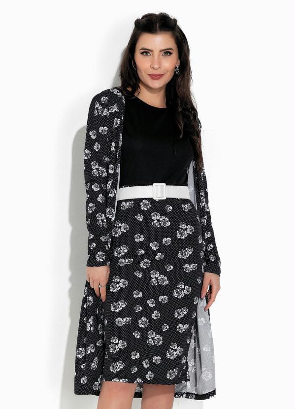 Vista 2 Cardigan Floral Preto Alongado Rosalie Rosalie