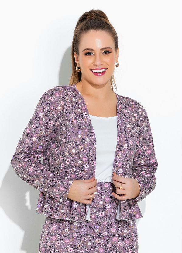 Vista 2 Cardigan Floral Roxo com Babado Rosalie Rosalie