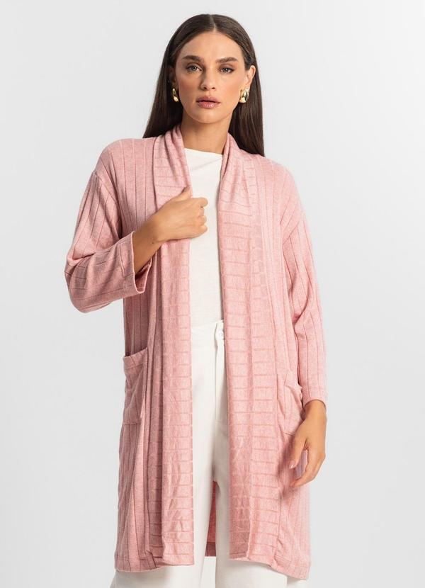 Cardigan Tricot Alongado Feminino Rosa