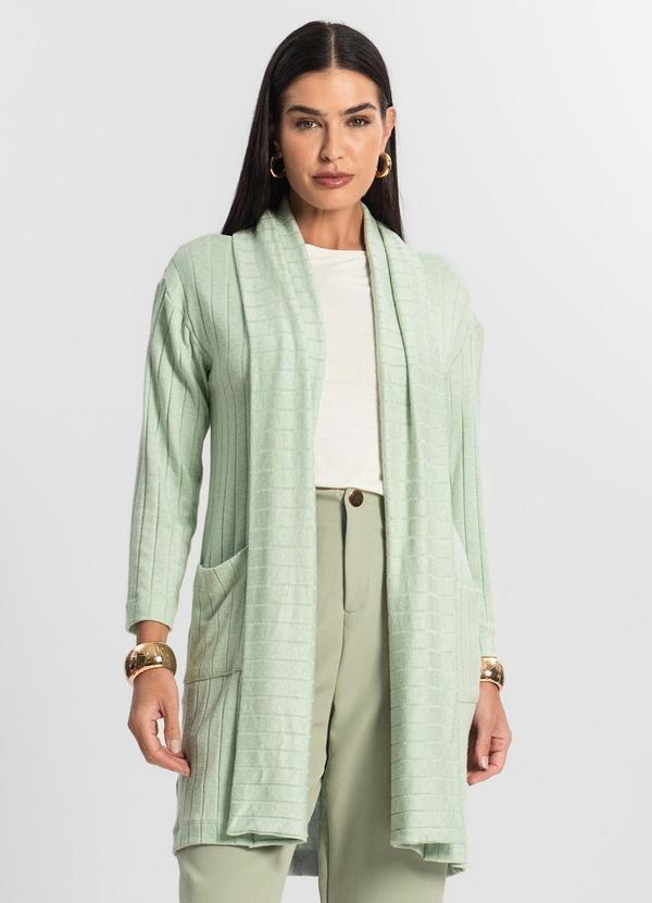 Cardigan Tricot Alongado Feminino Verde