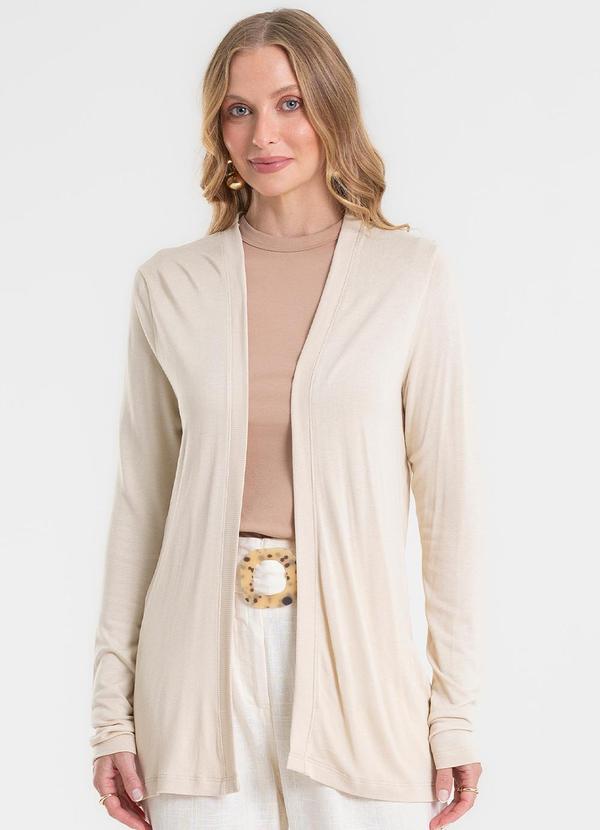 Cardigan Visco Tricot Básico Bege