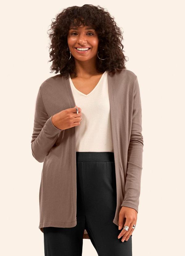Cardigan Visco Tricot Básico Marrom