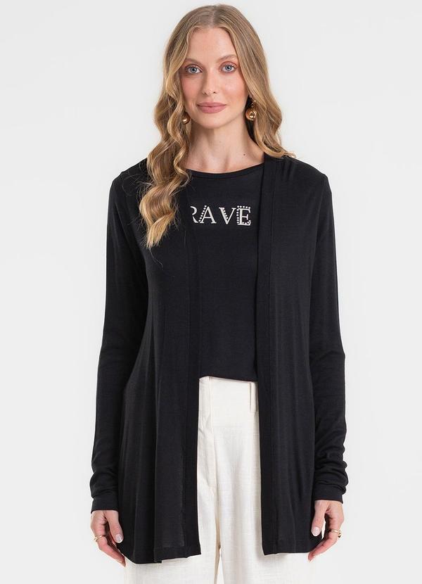 Cardigan Visco Tricot Básico Preto