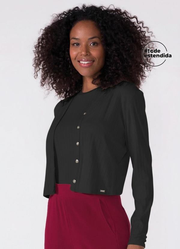 Vista 2 Conjunto Cardigan e Regata Canelado Preto Marialícia Marialícia