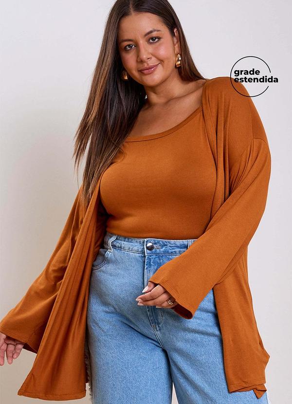 Vista 2 Conjunto Feminino Regata e Cardigan Leve Marrom Marialícia Marialícia