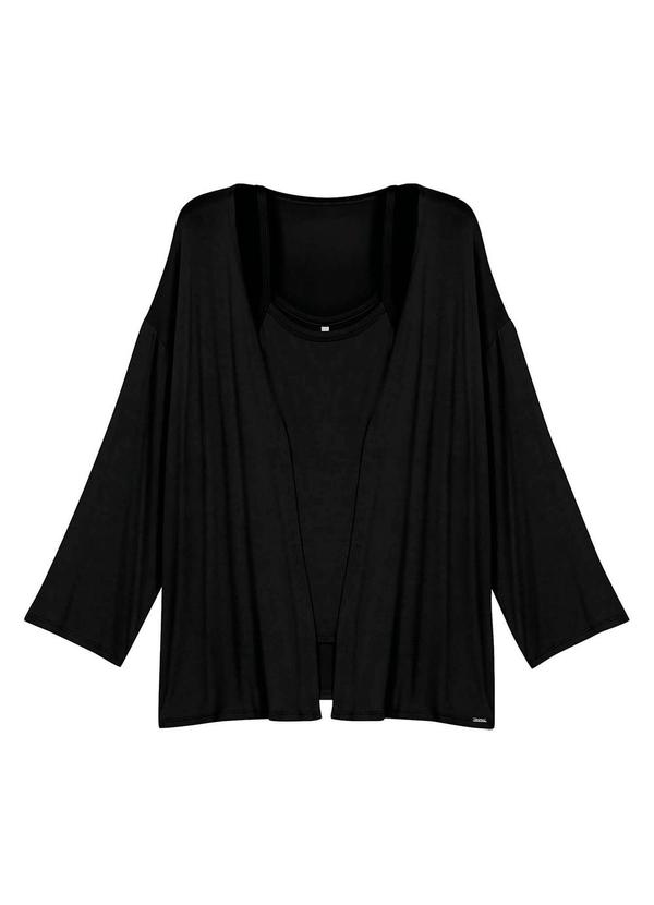 Vista 2 Conjunto Feminino Regata e Cardigan Leve Preto Marialícia Marialícia