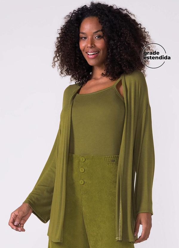 Vista 2 Conjunto Feminino Regata e Cardigan Leve Verde Marialícia Marialícia
