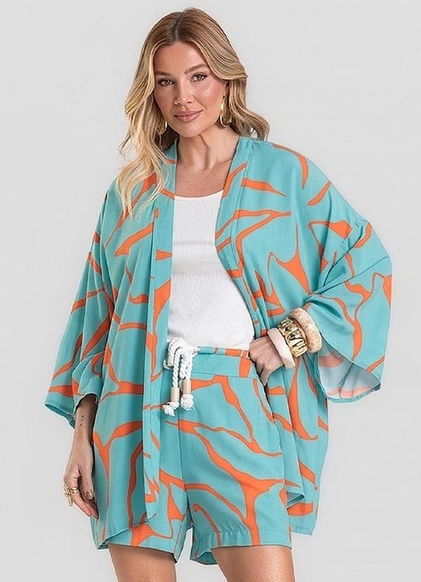 Kimono Feminino em Tecido Estampado Azul