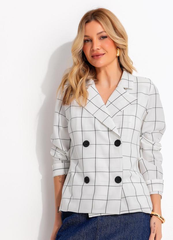 Vista 2 Blazer Xadrez Grid Off White em Tecido Alfaiataria Quintess Quintess