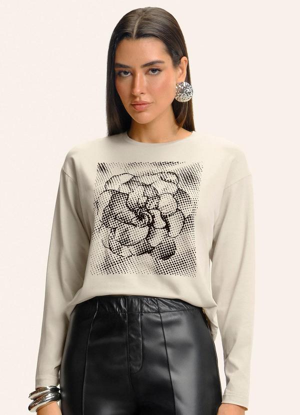 Blusa Manga Longa com Estampa Bege