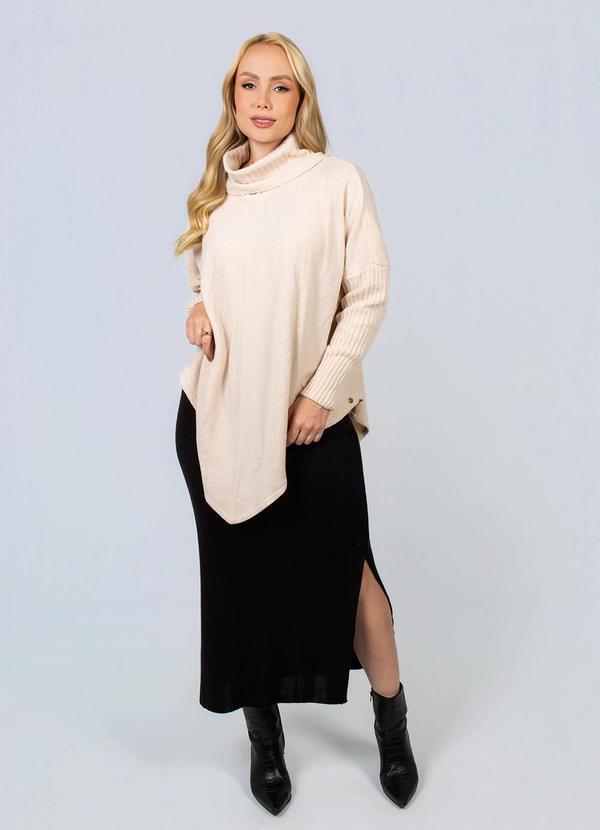 Blusa Tricô Gola Alta Bege
