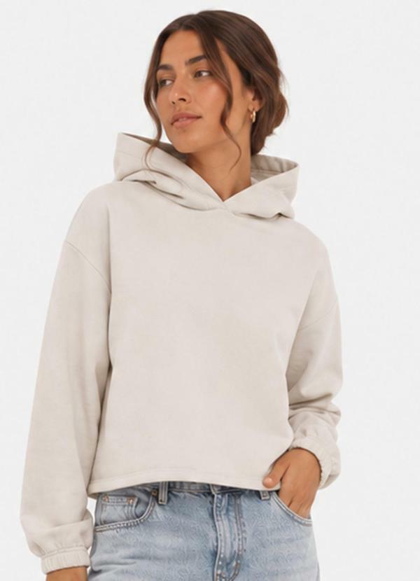 Blusão com Capuz Feminino em Moletom Bege