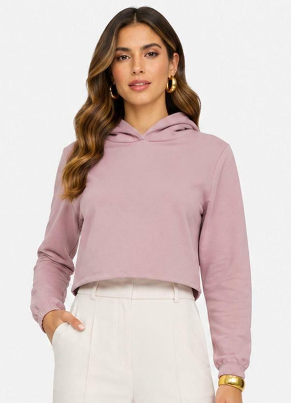 Blusão com Capuz Feminino em Moletom Rosa