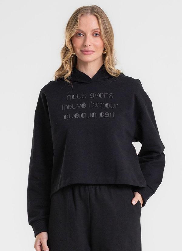 Blusão Cropped com Capuz Preto