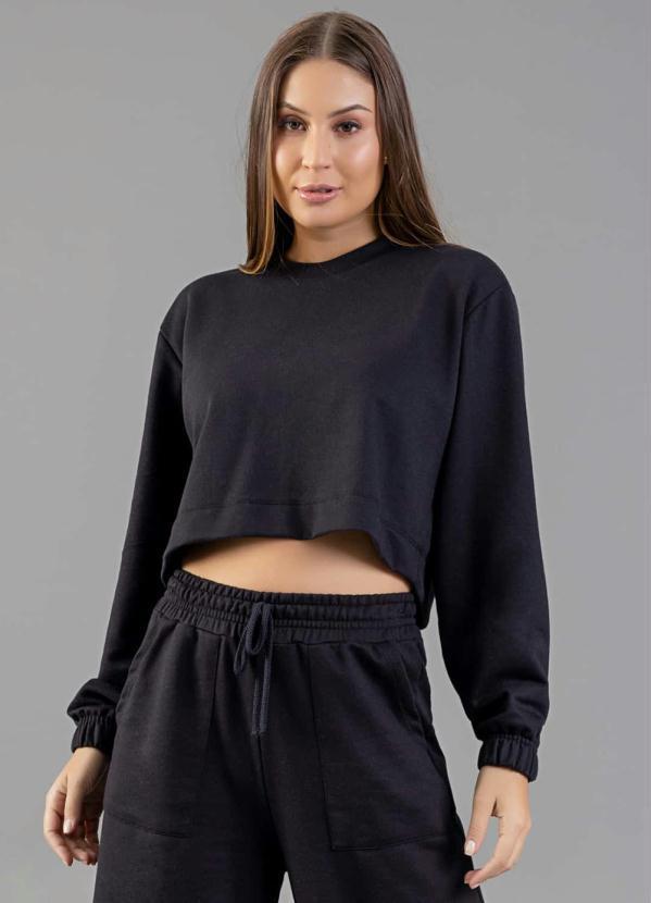 Vista 2 Blusão Cropped Moletom Adulto Preto JUST BASIC JUST BASIC