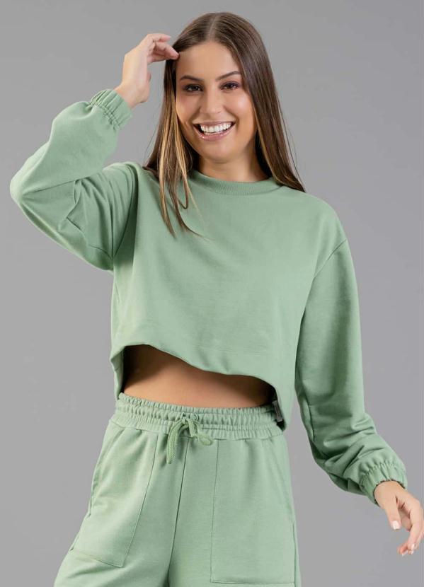 Vista 2 Blusão Cropped Moletom Adulto Verde JUST BASIC JUST BASIC
