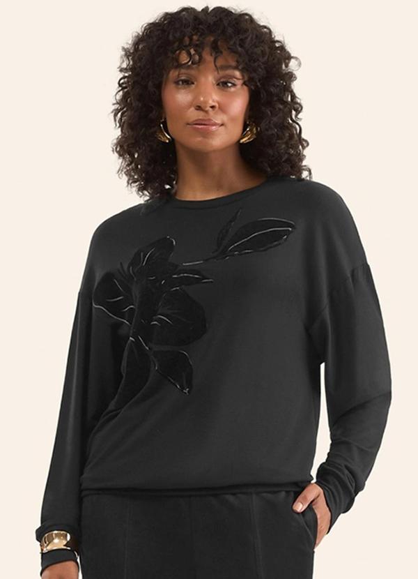 Blusão em Molecotton Estampado Preto