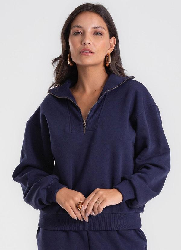 Blusão Feminino Gola Alta Felpado Azul
