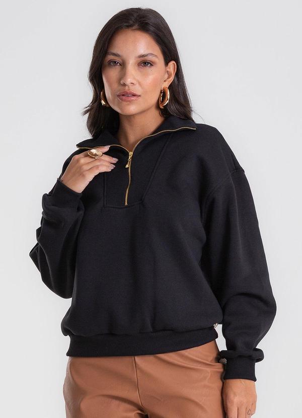 Blusão Feminino Gola Alta Felpado Preto