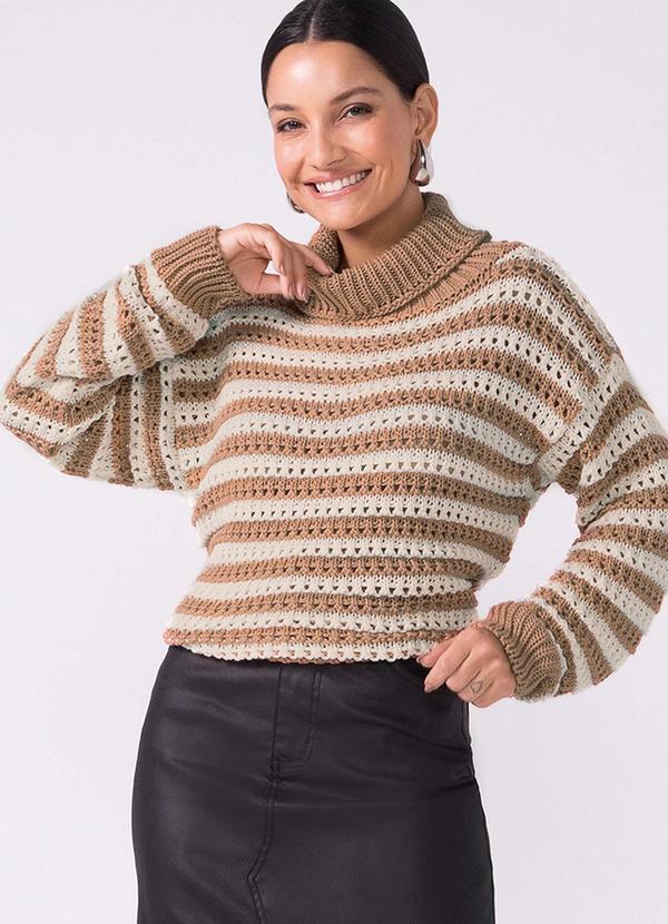 Blusão Tricot Feminino Gola Alta Marrom