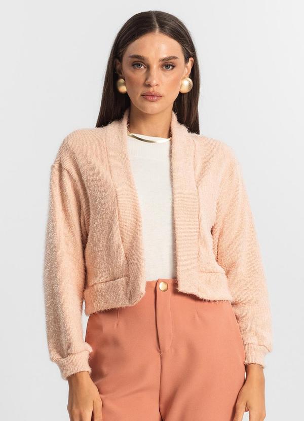 Cardigan Feminino Tricô Felpudo Rosa