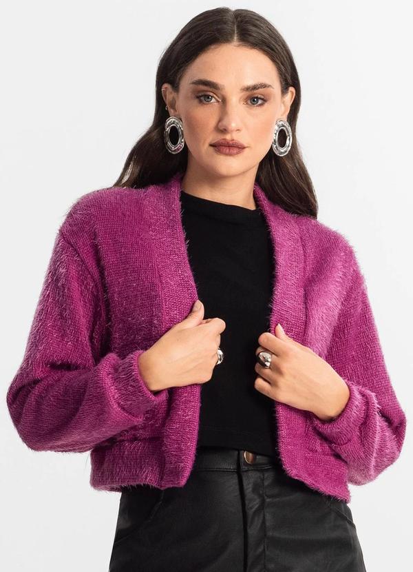 Vista 2 Cardigan Feminino Tricô Felpudo Roxo Endless Endless