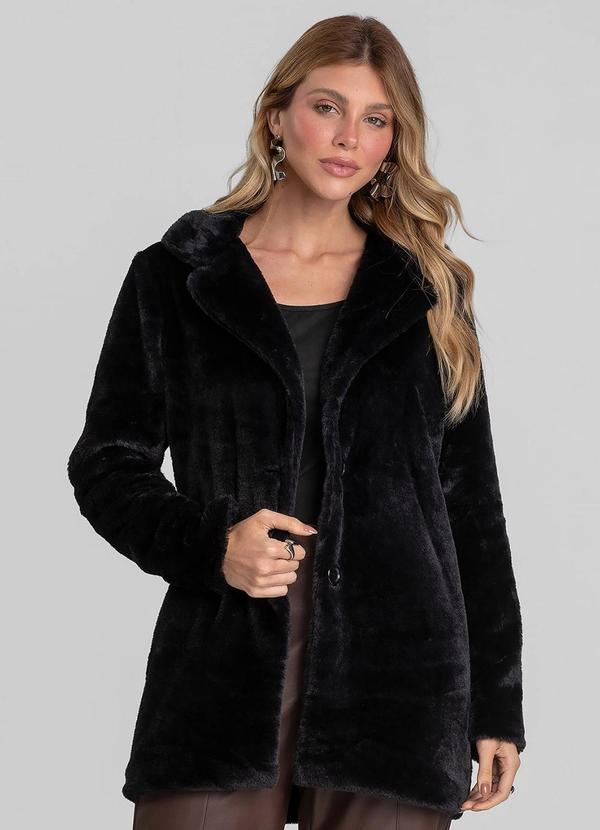Casaco Feminino em Malha Pelo Safira Preto