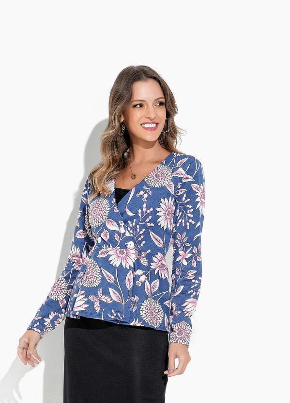 Vista 2 Casaco Floral Azul Peplum Rosalie Rosalie
