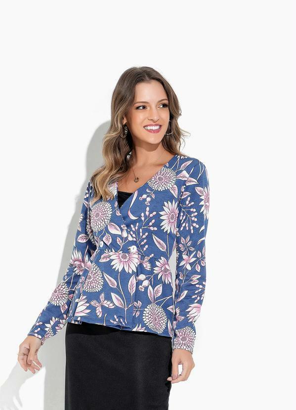 Casaco Floral Azul Peplum