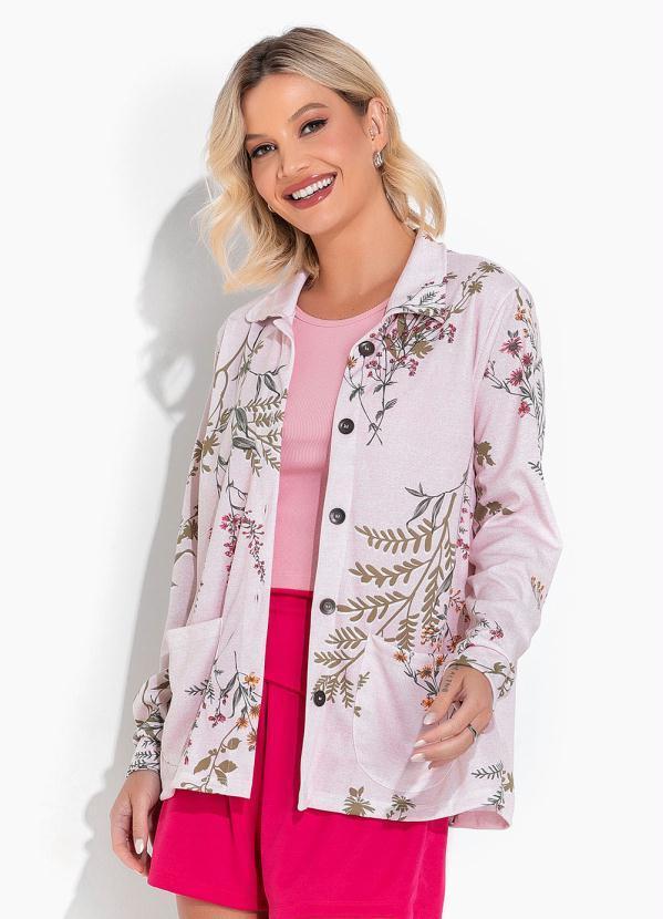 Casaco Floral Rosa com Dechamento de Botões