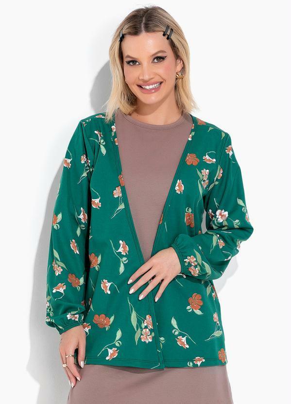 Casaco Floral Verde com Mangas Bufantes
