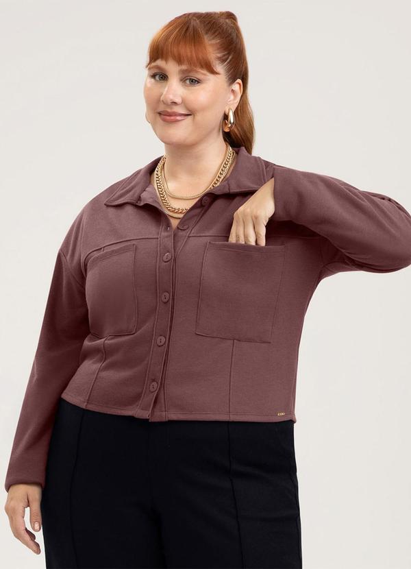 Casaco Plus Size em Tecido Marrom Escuro