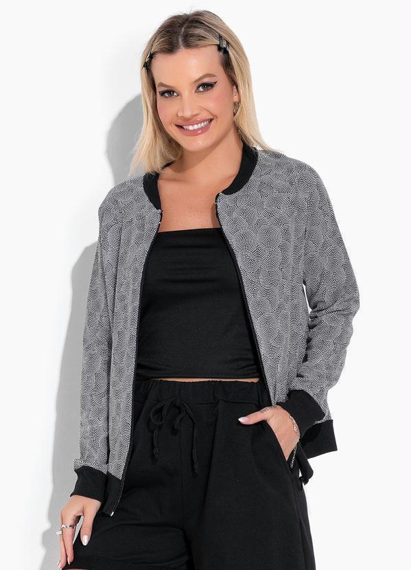 Vista 2 Casaco Poá Preto com Fechamento em Ziper Moda Pop Moda Pop
