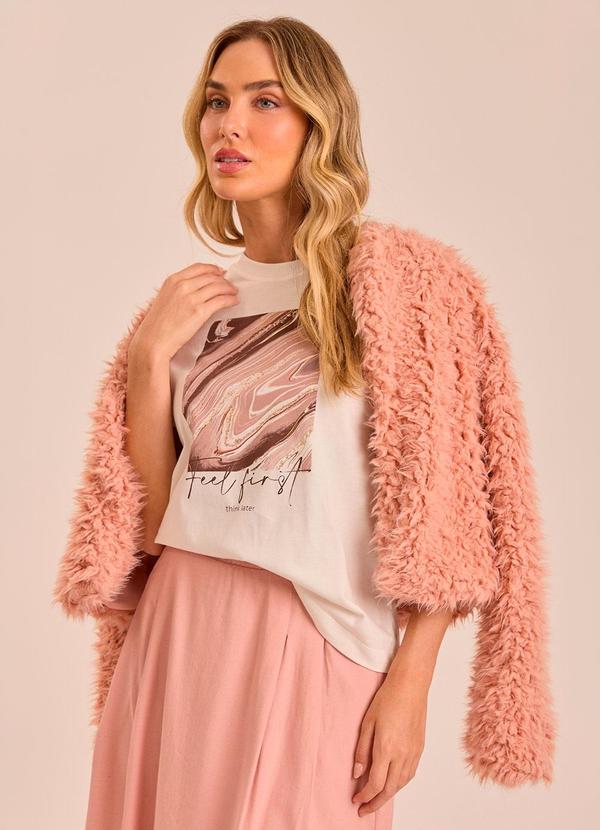 Casaco Retrô Glam em Pelo Rosa