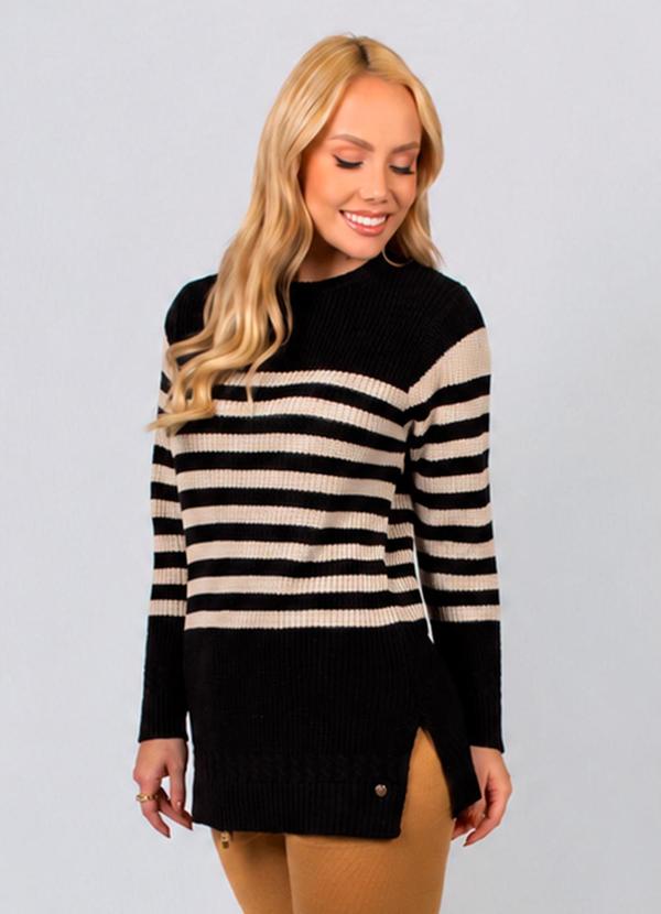Suéter Tricot Listrado Moderno Preto