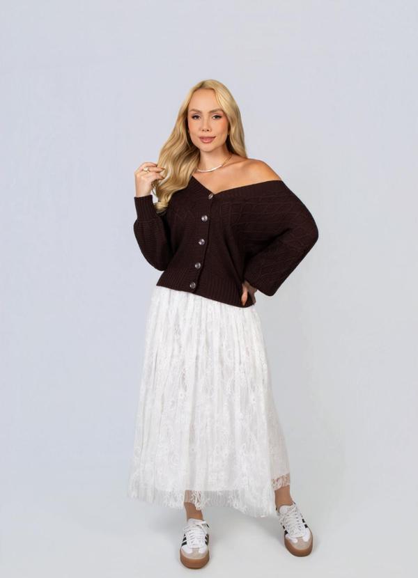 Cardigan Tricot com Botões Marrom