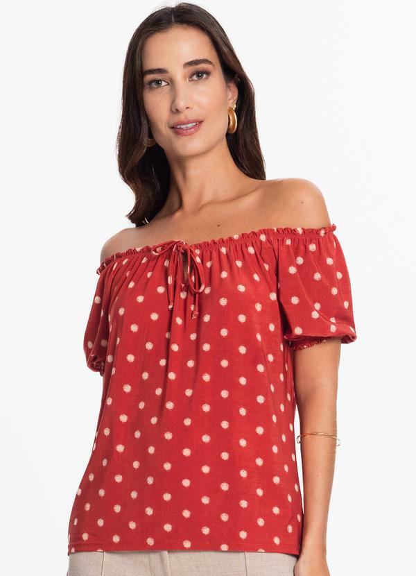 Vista 2 Blusa Ciganinha de Bolinha Marrom Rovitex Rovitex