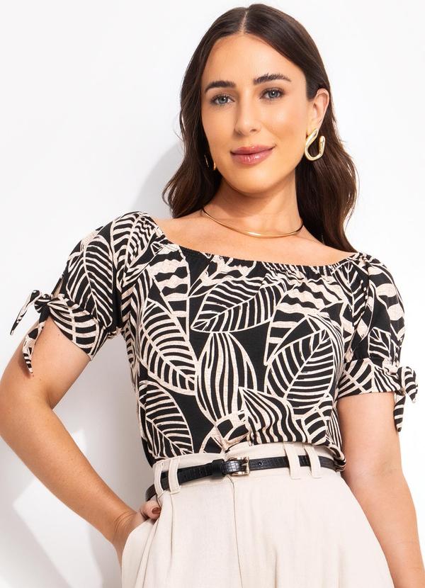 Vista 2 Blusa Folhagem Neutra em Malha de Viscose bonprix bonprix