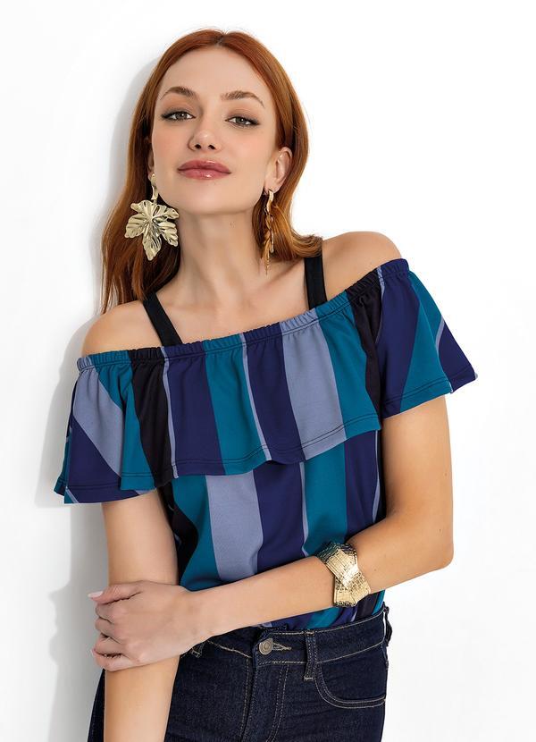 Blusa Listrada com Alças e Babado
