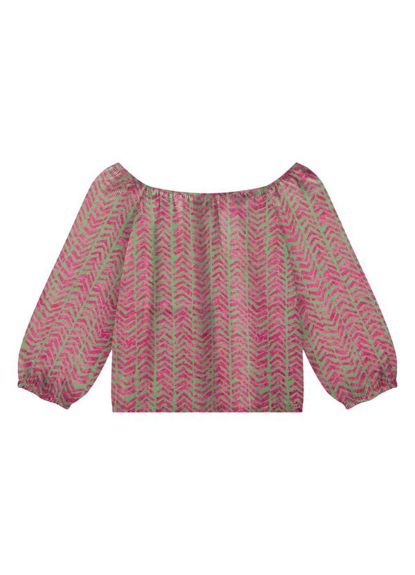 Vista 2 Blusa Ombro a Ombro em Viscose Estampada Verde Lunender Lunender