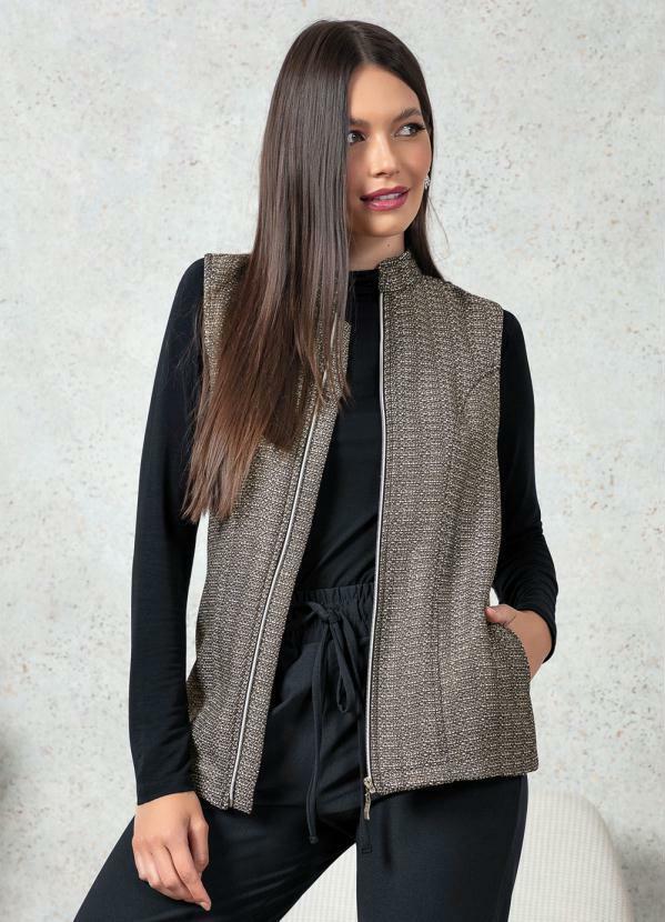Colete em Tweed Preto e Dourado