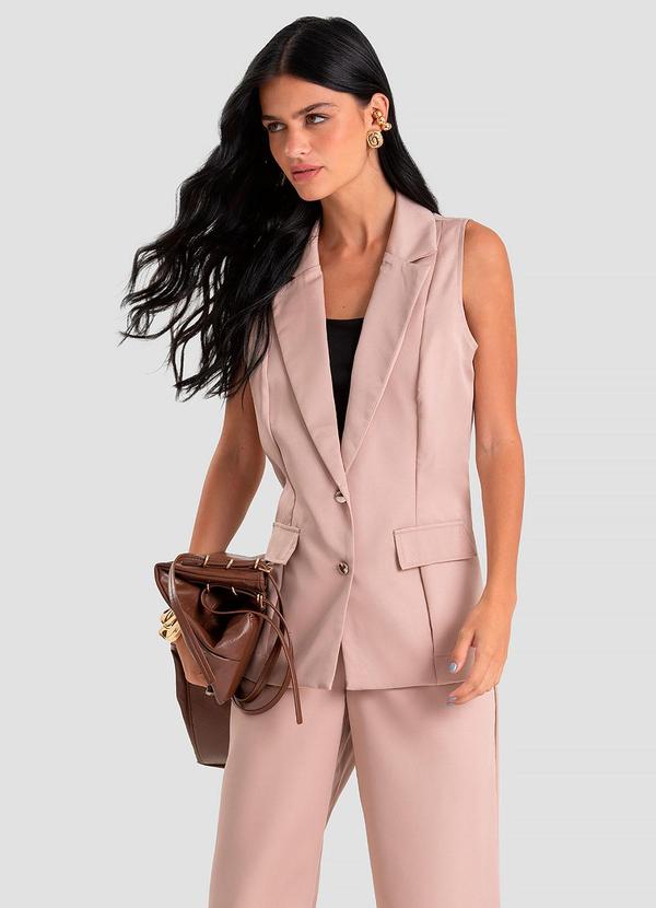 Colete Feminino Alongado em Tecido Rosa