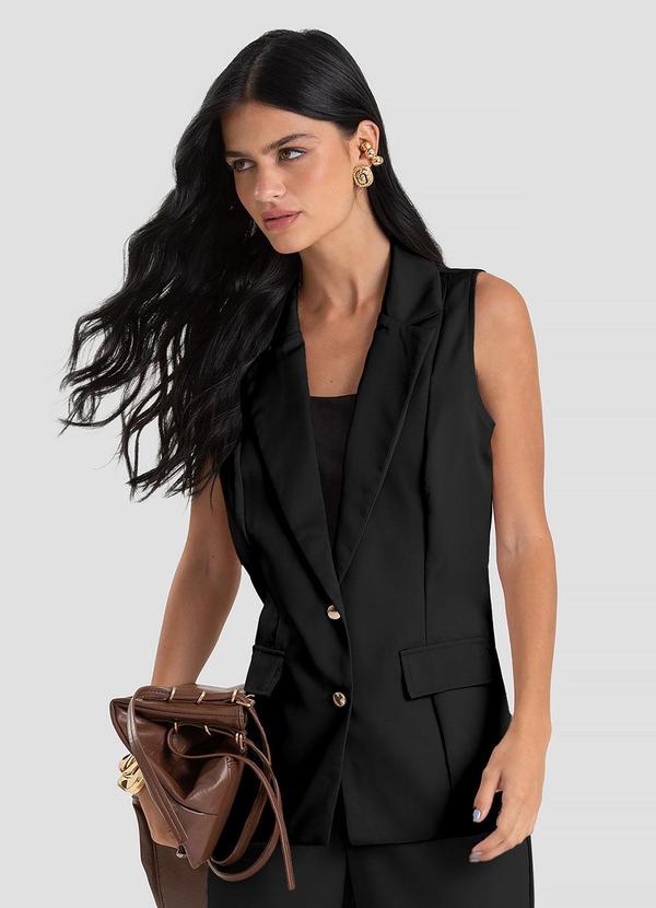 Colete Feminino Alongado em Tecido Preto