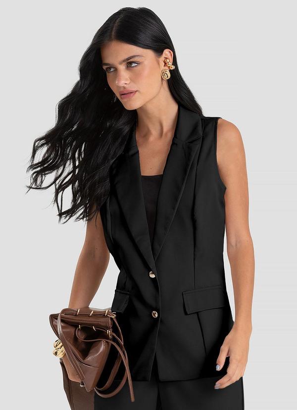Colete Feminino Alongado em Tecido Preto