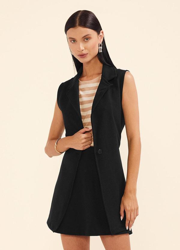 Colete Feminino Alongado Moletom Preto